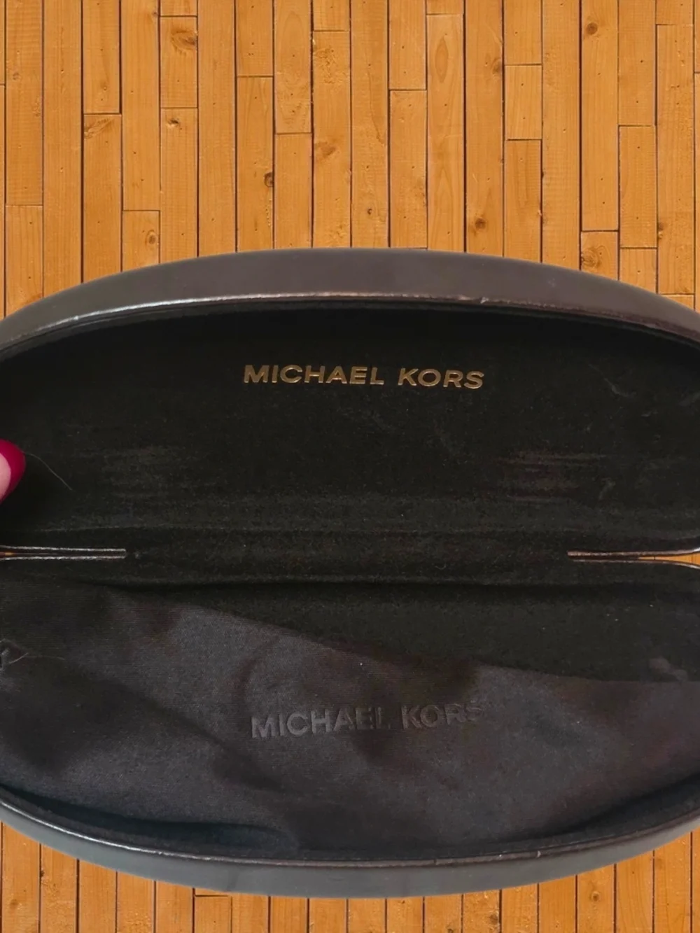 Michael Kors Eyeglass Case Dark Brown Hard Shell Sunglasses Case Logo Leather